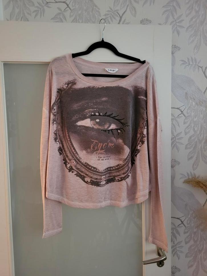 B by Bridget Longsleeve Bruin met oog Maat M, Kleding | Dames, T-shirts, Gedragen, Maat 38/40 (M), Bruin, Lange mouw, Ophalen of Verzenden