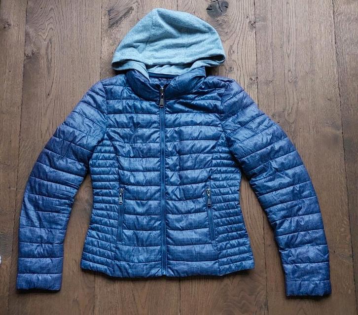 Tussenjas blauw met grijze sweater inzet, mt. S., Kleding | Dames, Jassen | Winter, Zo goed als nieuw, Maat 36 (S), Blauw, Ophalen of Verzenden