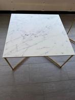 Salontafel glas marmerlook, Huis en Inrichting, Tafels | Salontafels, Ophalen, Gebruikt, 50 tot 100 cm, Vierkant