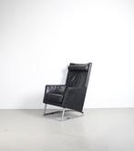 Montis Madonna Fauteuil+Hocker Zwart Leer – Chroom, Huis en Inrichting, Fauteuils, Niet ingevuld, Gebruikt, Niet ingevuld, 50 tot 75 cm