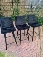 3x Luxe Zwarte Velvet Barkrukken – Comfort & Stijl, Huis en Inrichting, 3 krukken, Ophalen, Zo goed als nieuw