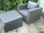 Lounge Set - Tuinset Grijs - Stoel en Tafel/Hocker  Kussens, Tuin en Terras, Teakhout, Zo goed als nieuw, Loungeset, Hocker