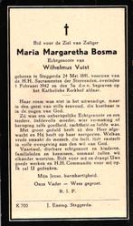 Bosma Maria Margaretha 1891 Steggerda 1942, Verzamelen, Bidprentjes en Rouwkaarten, Ophalen of Verzenden