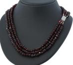Granaat vintage 3-strengs dames ketting fraai slot zilver