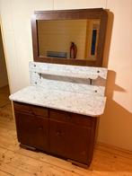 Vintage dressoir met marmeren blad en spiegel, Huis en Inrichting, Kasten | Dressoirs, Gebruikt, 100 tot 150 cm, Eikenhout, Ophalen of Verzenden