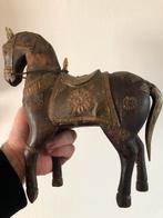 Vintage Houten paard  met koperen beslag…, Antiek en Kunst, Ophalen of Verzenden