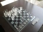 Glazen SCHAAKSPEL drinking chess 35 x 35 cm. schaakbord glas, Ophalen of Verzenden