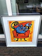 Blauwe kat in rode stoel, Antiek en Kunst, Kunst | Schilderijen | Modern, Ophalen