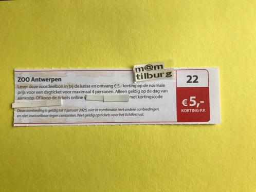 Bon 22 ZOO Antwerpen €5,- korting p.p., Tickets en Kaartjes, Recreatie | Dierentuinen, Drie personen of meer, Kortingskaart
