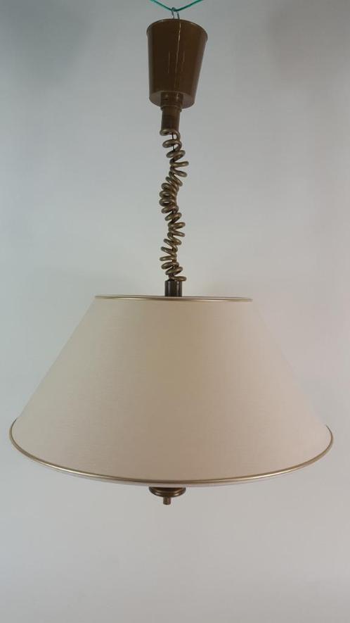 Retro hanglamp, stoffen kap, brons metalen frame. S6, Huis en Inrichting, Lampen | Hanglampen, Gebruikt, Minder dan 50 cm, Ophalen of Verzenden