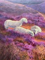 Schapen in de Heide - Origineel Schilderij, Ophalen of Verzenden