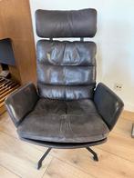 Draai fauteuil donkerbruin leer - luchtig model, Ophalen, Gebruikt, Modern, 50 tot 75 cm