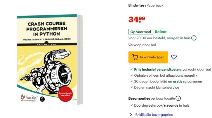Crash course programmeren in Python, Boeken, Informatica en Computer, Nieuw, Programmeertaal of Theorie, Ophalen of Verzenden
