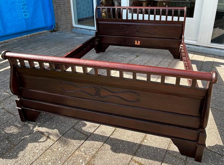 Bed ombouw hout koloniaal bruin 180x220, Huis en Inrichting, Slaapkamer | Bedden, Gebruikt, Tweepersoons, 160 cm, Hout, Ophalen