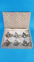 Vintage set bowl glazen, 6 st in doos. Metaal en glas. 6B11, Tweedehands verkoop, Tweedehands verkoop, Gebruikt, Ophalen of Verzenden