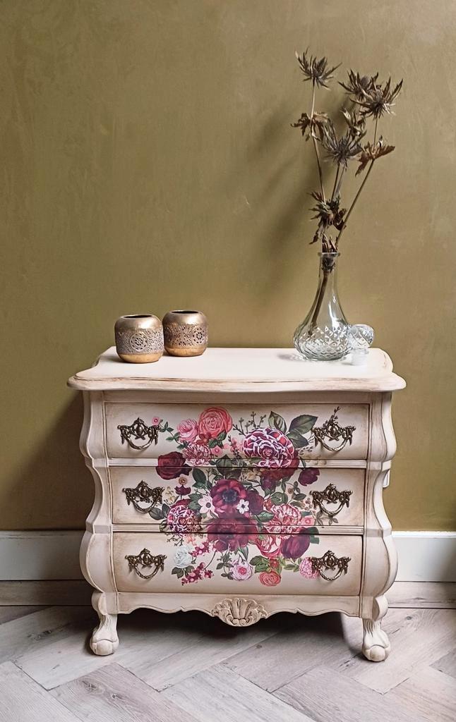 Prachtig buikkastje zachtgeel met bloemenprint, Huis en Inrichting, Kasten | Ladekasten, Nieuw, Minder dan 100 cm, 50 tot 100 cm