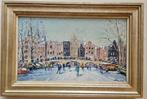 Niek van der plas - Ijspret op de Keizersgracht in Amsterdam, Antiek en Kunst, Ophalen of Verzenden