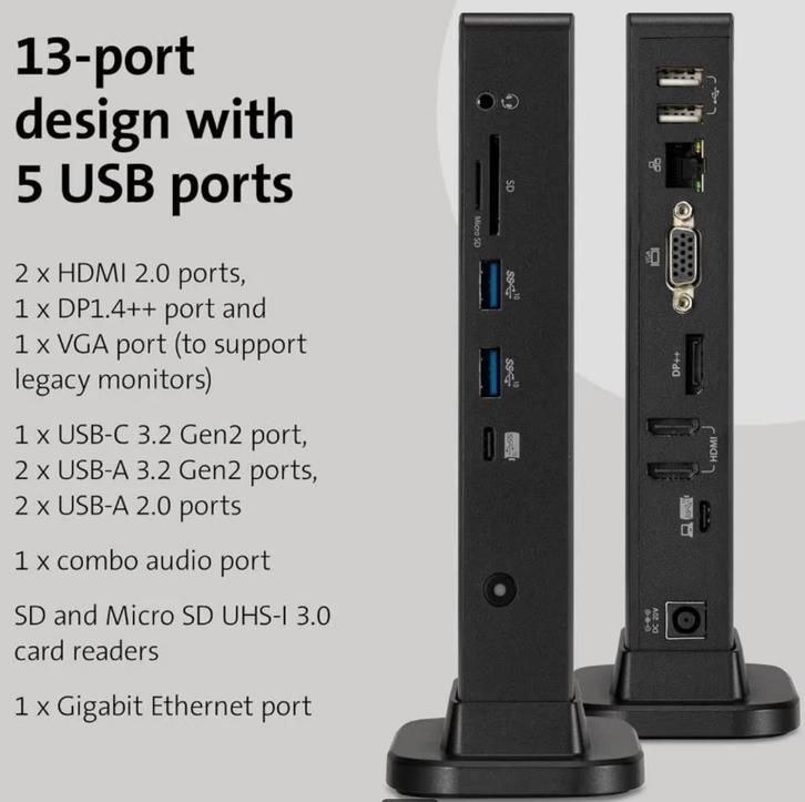 Nieuw Kensington SD4849P USB-C Triple Video Docking Station, Computers en Software, Dockingstations, Nieuw, Docking station, Harde schijf