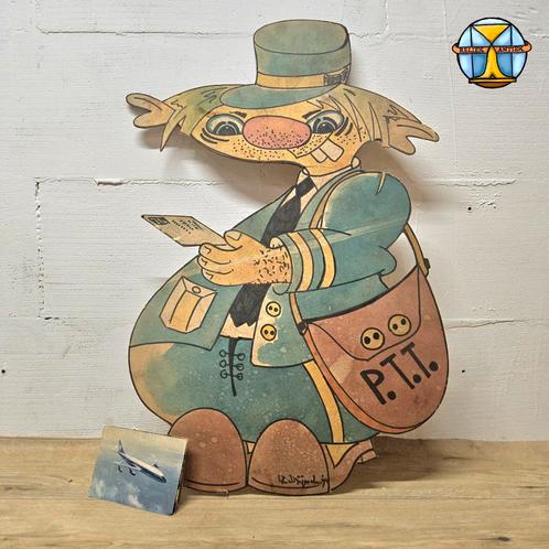 Retro cardboard figuur cutout PTT cartoon / postbode, Antiek en Kunst, Antiek | Overige Antiek, Ophalen of Verzenden