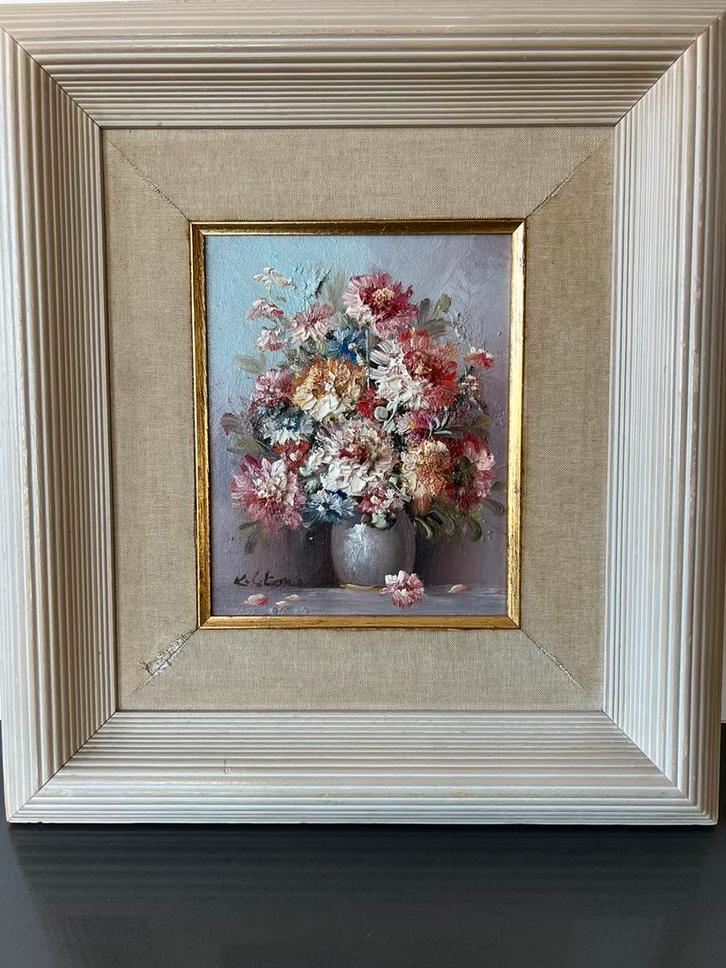Olieverf schilderij K. Stone bloemen stilleven, Antiek en Kunst, Kunst | Schilderijen | Klassiek, Ophalen of Verzenden