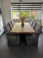 Mango houten eettafel met 6 luxe stoelen, Teakhout, Zo goed als nieuw, Vijf personen of meer, 150 tot 200 cm