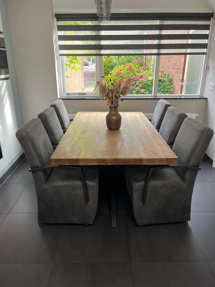 Mango houten eettafel met 6 luxe stoelen, Huis en Inrichting, Tafels | Eettafels, Zo goed als nieuw, 50 tot 100 cm, 150 tot 200 cm
