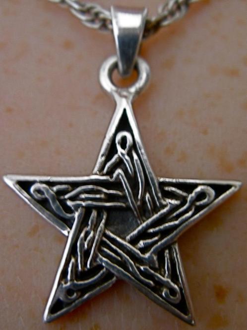 Zilveren 925 zilver kettinghanger mooi versierd pentagram, Sieraden, Tassen en Uiterlijk, Kettinghangers, Nieuw, Zilver, Zilver