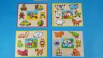 4 x houten puzzel in houten kistje. Compleet. K13, Tweedehands verkoop, Tweedehands verkoop, Gebruikt, 10 tot 50 stukjes