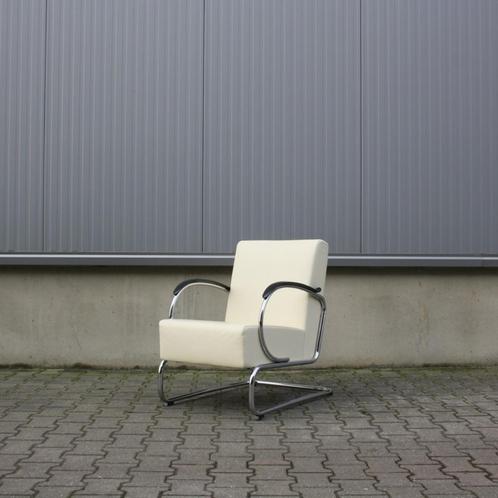 Gispen 407 fauteuil | Leder | Dutch Originals, Huis en Inrichting, Fauteuils, Gebruikt, Leer, Metaal, 50 tot 75 cm, Minder dan 75 cm