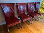 6 leren eetkamerstoelen, Ophalen of Verzenden, Gebruikt, Rood, Leer