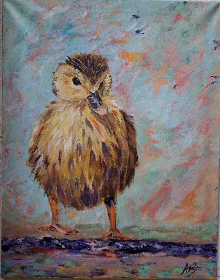 Schilderij van een schattig eendje, Antiek en Kunst, Kunst | Schilderijen | Klassiek, Ophalen of Verzenden