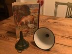 Twee emaille trechters groen met gouden bies, Antiek en Kunst, Antiek | Emaille, Ophalen of Verzenden