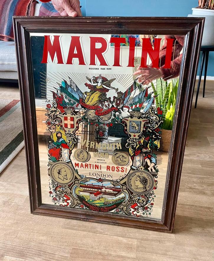 Vintage Martini Rossi Reclame-Spiegel – Vermouth / Bar Decor, Antiek en Kunst, Antiek | Spiegels, 50 tot 100 cm, Minder dan 100 cm