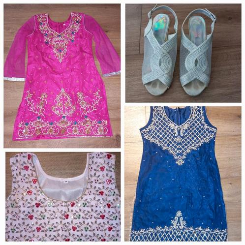 3 sets indiase kledng  / salwar kameez meisje  + schoenen, Kinderen en Baby's, Kinderkleding | Maat 164, Zo goed als nieuw, Meisje