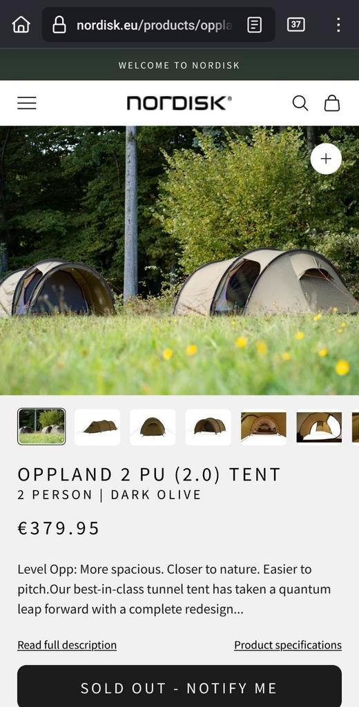 Nordisk Oppland 2 PU (2.0) Tent, Caravans en Kamperen, Tenten, tot en met 2, Zo goed als nieuw, Ophalen of Verzenden