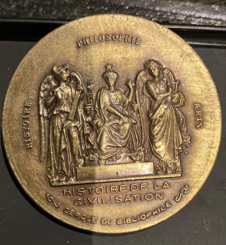 Antieke Bronzen Medaille - Cercle du Bibliophile Filosofie H, Antiek en Kunst, Antiek | Overige Antiek, Ophalen of Verzenden