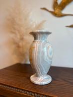 Vintage vaas marmer/onyx grijs/aardetinten geaderd 20cm hoog, Ophalen of Verzenden