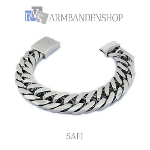 Rvs armband "Safi" 21 cm heren en dames sieraad RVS zilver., Sieraden, Tassen en Uiterlijk, Armbanden, Nieuw, Staal, Zilver, Verzenden