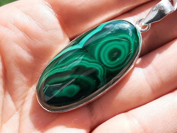 Vanoli - 925 zilveren kettinghanger met prachtige malachiet, Sieraden, Tassen en Uiterlijk, Kettinghangers, Nieuw, Zilver, Groen