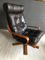 Vintage Deense Fauteuil Leer Jr. 70, Ophalen, Gebruikt, Minder dan 75 cm, Hout