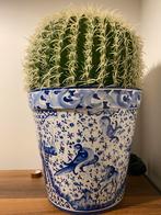 Grote Delfts blauwe bloempot, Ophalen, Gebruikt, Rond, Aardewerk