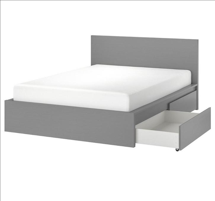 IKEA Malm bed 160x200 + matras, Huis en Inrichting, Slaapkamer | Bedden, Gebruikt, Tweepersoons, 160 cm, 200 cm, Hout, Grijs, Ophalen