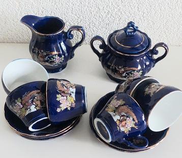 Vintage Japans Serviesje - Blauw met Vogelmotief beschikbaar voor biedingen
