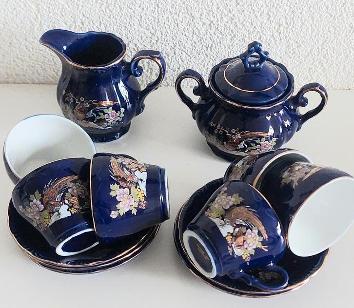 Vintage Japans Serviesje - Blauw met Vogelmotief, Antiek en Kunst, Antiek | Porselein, Ophalen of Verzenden