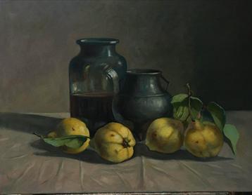 Stilleven met kweeperen en vazen 60x80 cm olieverf beschikbaar voor biedingen
