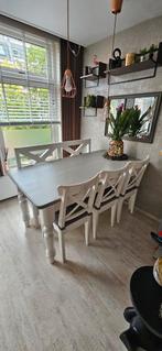 Eettafel met bank en 3 stoelen, Ophalen, Gebruikt, 50 tot 100 cm, Vijf personen of meer