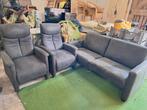 Donker blauw bankstel bank met relaxstoelen stoel stof, Ophalen, Gebruikt, 150 tot 200 cm, Tweepersoons
