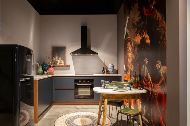 Hoekkeuken met vintage uitstraling, Huis en Inrichting, Keuken | Complete keukens, Nieuw, Hoekkeuken, Blauw, Kunststof, Greeploos