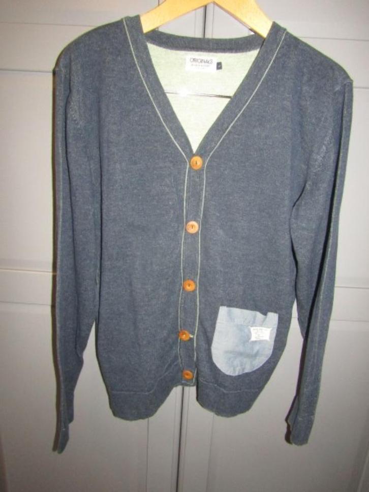 G492 Jack & Jones mt L vest V-hals donkerblauw, Kleding | Heren, Truien en Vesten, Zo goed als nieuw, Maat 52/54 (L), Blauw, Verzenden