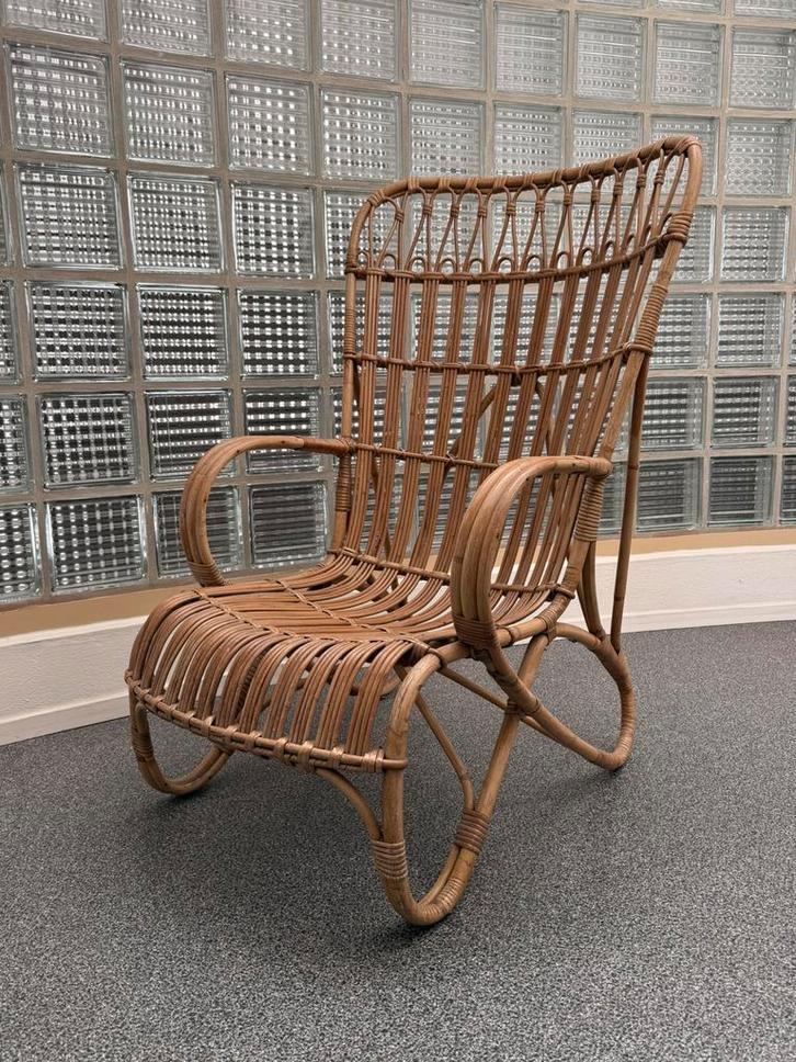 Vintage Rotan Jaren '60 Dirk van Sliedrecht Belse 8 Fauteuil, Huis en Inrichting, Fauteuils, Gebruikt, 50 tot 75 cm, Minder dan 75 cm